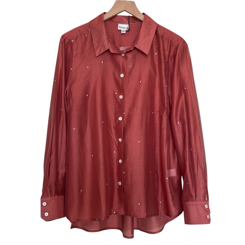 Bailey 44 Rust Color Button-Down Rhinestone Blouse - Picture 3 of 7